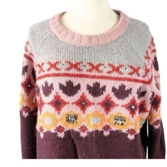 Cinq A Sept Women’s Size XS Sweater Purple Gianni Fair Isle Sequin Wool Y2K - Picture 9 of 15